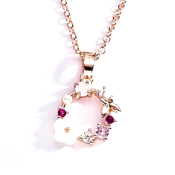 18k Rose Gold Necklace Pearls Rose Quartz Crystal - Picture 2 of 3